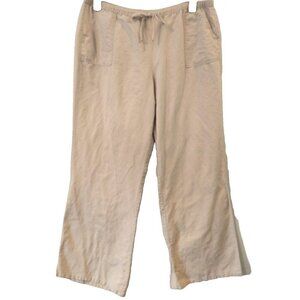New York & Co Women's Wide-Leg Linen Blend Pants Beige Drawstring Relaxed - XL